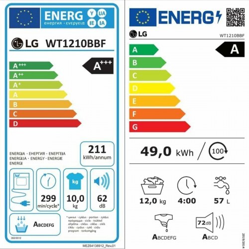 Vaskemaskine-tørretumbler LG WT1210BBF 1400 rpm 10/12 kg - sort