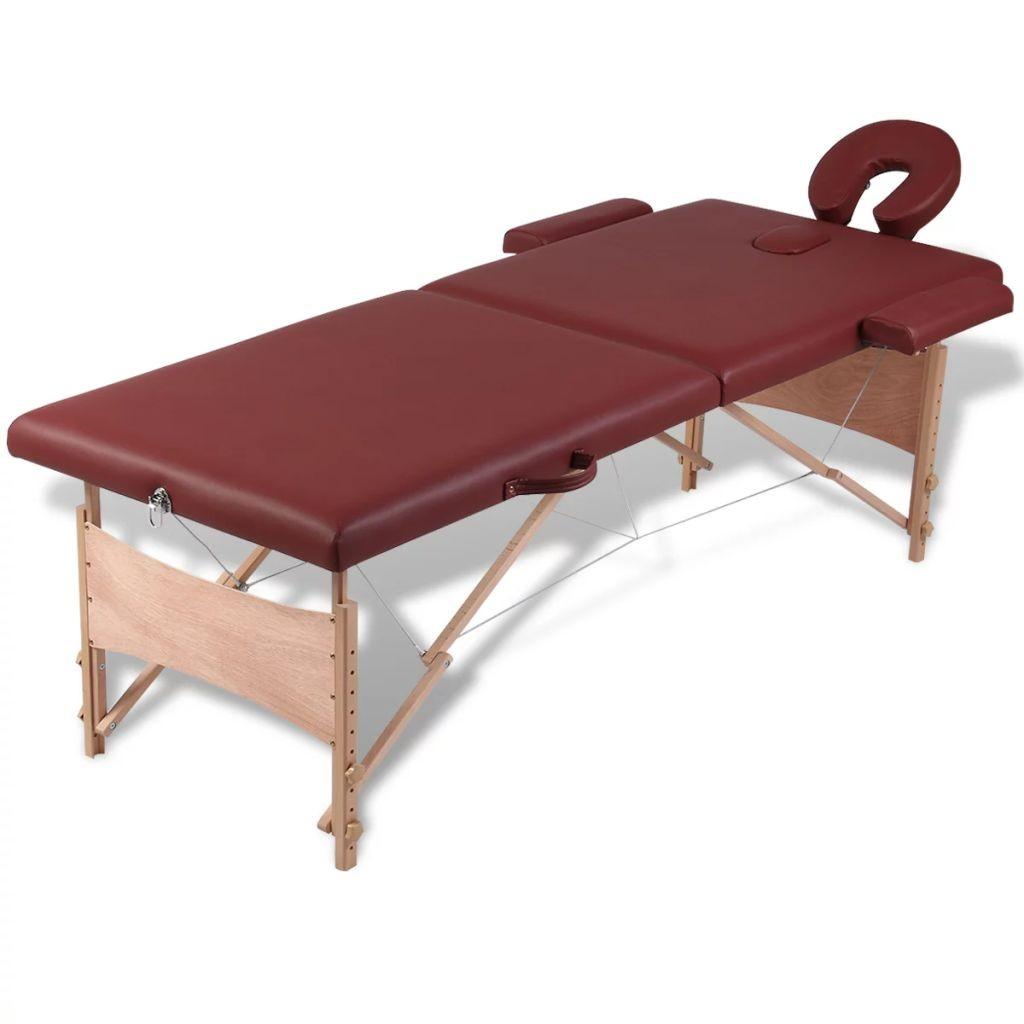 Billede af Rød sammefoldeligt massagebord, 2 zoner med træramme
