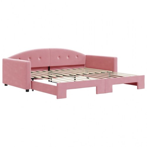 Daybed med udtræk 100 x 200 cm velour - lyserød