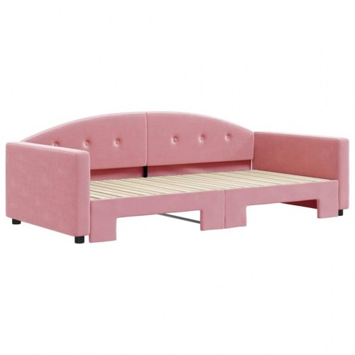 Daybed med udtræk 100 x 200 cm velour - lyserød