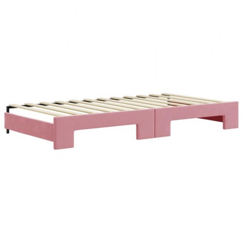 Daybed med udtræk 100 x 200 cm velour - lyserød