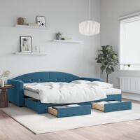 Daybed med udtræk og skuffer 90x200 cm velour blå