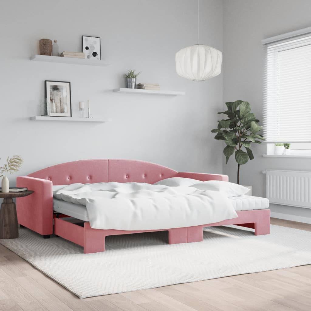 vidaXL daybed med udtræk og madras 90x200 cm velour lyserød