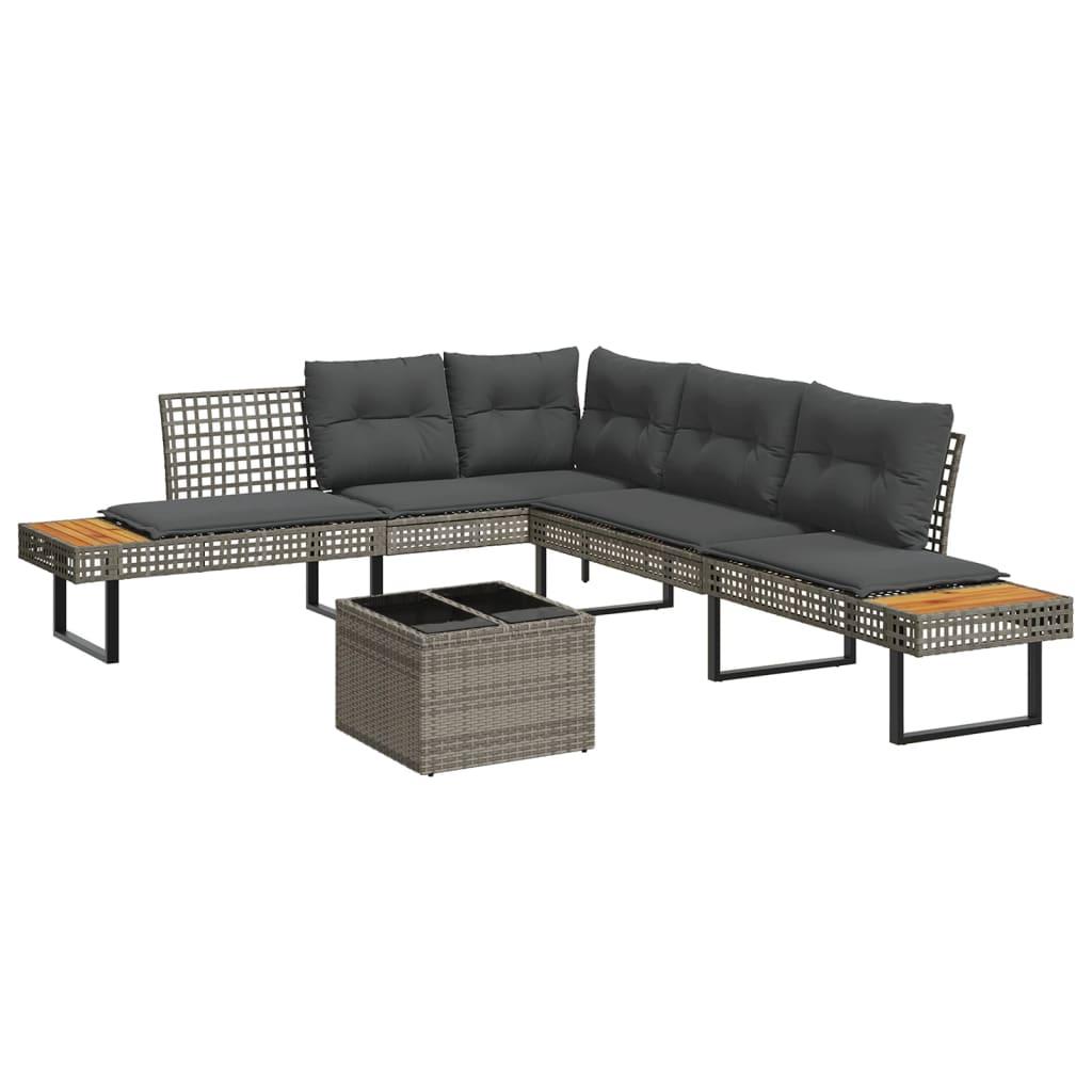 Sofasæt Til Haven 2 Dele Med Hynder Polyrattan Og Glas - Grå / Ikke-justerbar bordplade