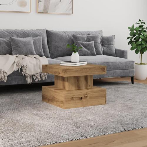 Sofabord med LED-lys 50x50x40 cm egetræsfarve