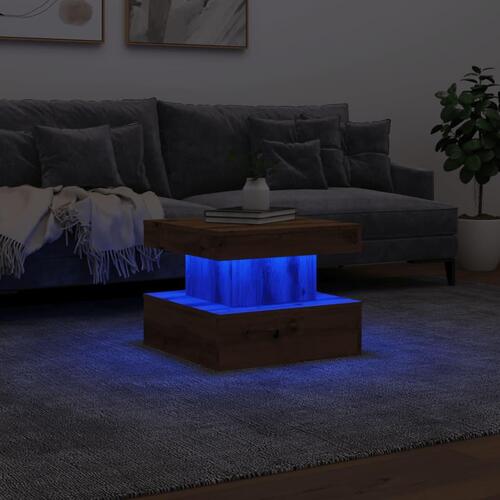 Sofabord med LED-lys 50x50x40 cm egetræsfarve