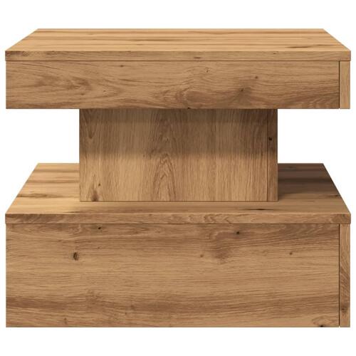Sofabord med LED-lys 50x50x40 cm egetræsfarve