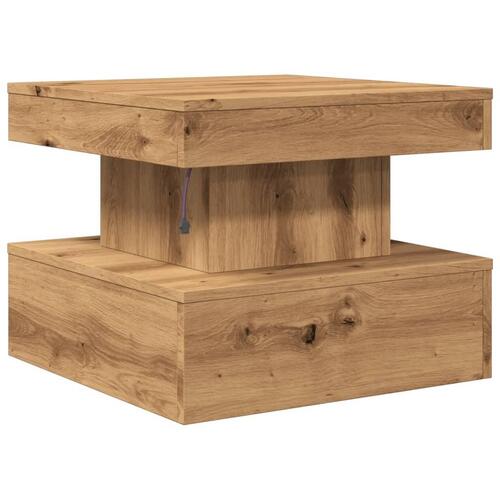 Sofabord med LED-lys 50x50x40 cm egetræsfarve