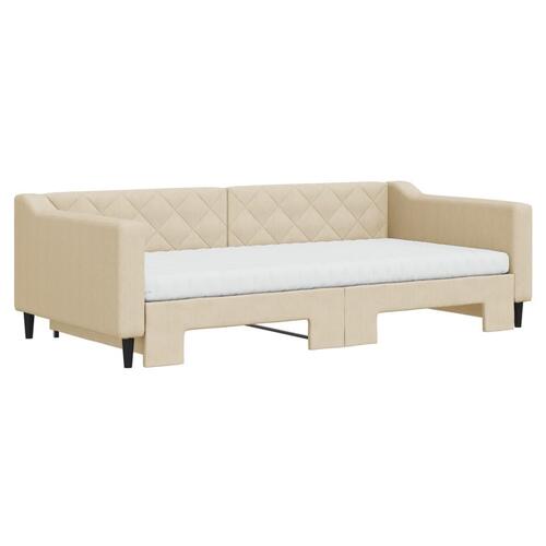 Daybed med udtræk og madras 100x200 cm stof cremefarvet