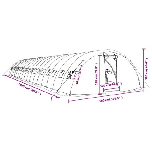 Drivhus med stålstel 90 m² 18 x 5 x 2,3 m hvid