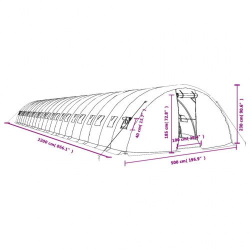 Drivhus med stålstel 110 m² 22 x 5 x 2,3 m hvid