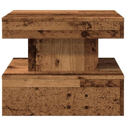 Sofabord med LED-lys 50x50x40 cm gammelt træ-look