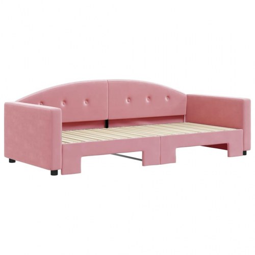 Daybed med udtræk 90 x 200 cm i velour - lyserød