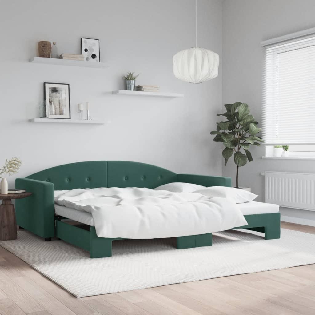 Daybed Velour Mørkegrøn - med udtræk / 100 x 200 cm