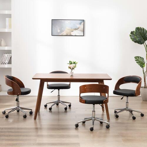 Drejelige spisebordsstole 4 stk. bøjet træ og kunstlæder sort