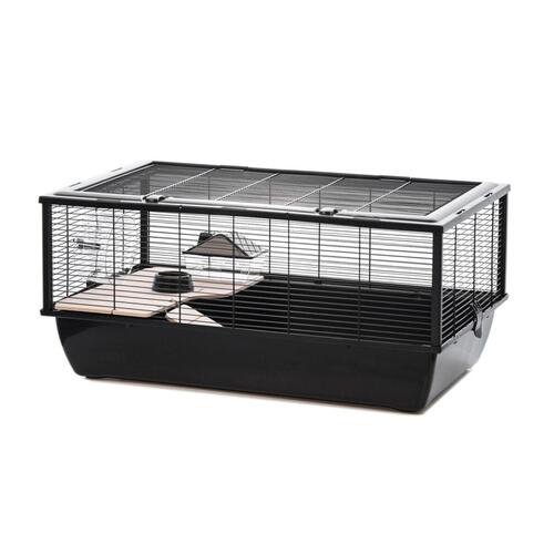 INTER-ZOO G306ACTB bur til små dyr - træ/metal/plast, sort, 48 × 48 × 36 cm