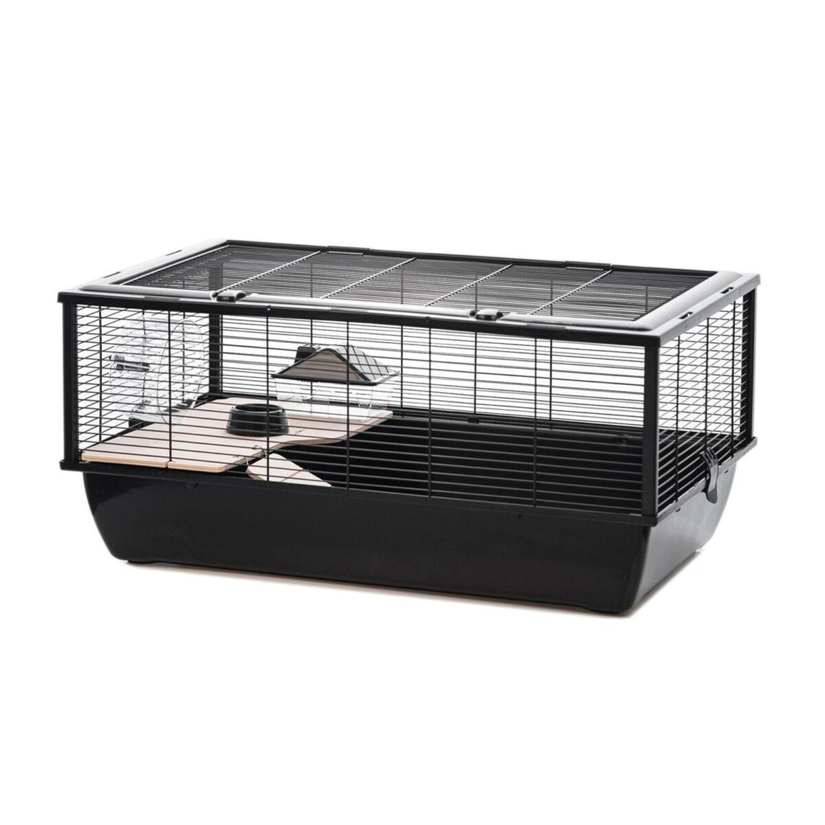 INTER-ZOO G306ACTB bur til små dyr - træ/metal/plast, sort, 48 × 48 × 36 cm