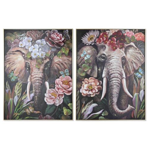 Maleri Home ESPRIT polystyren Lærred Elefant Kolonistil 92 x 4,5 x 122 cm (2 enheder)
