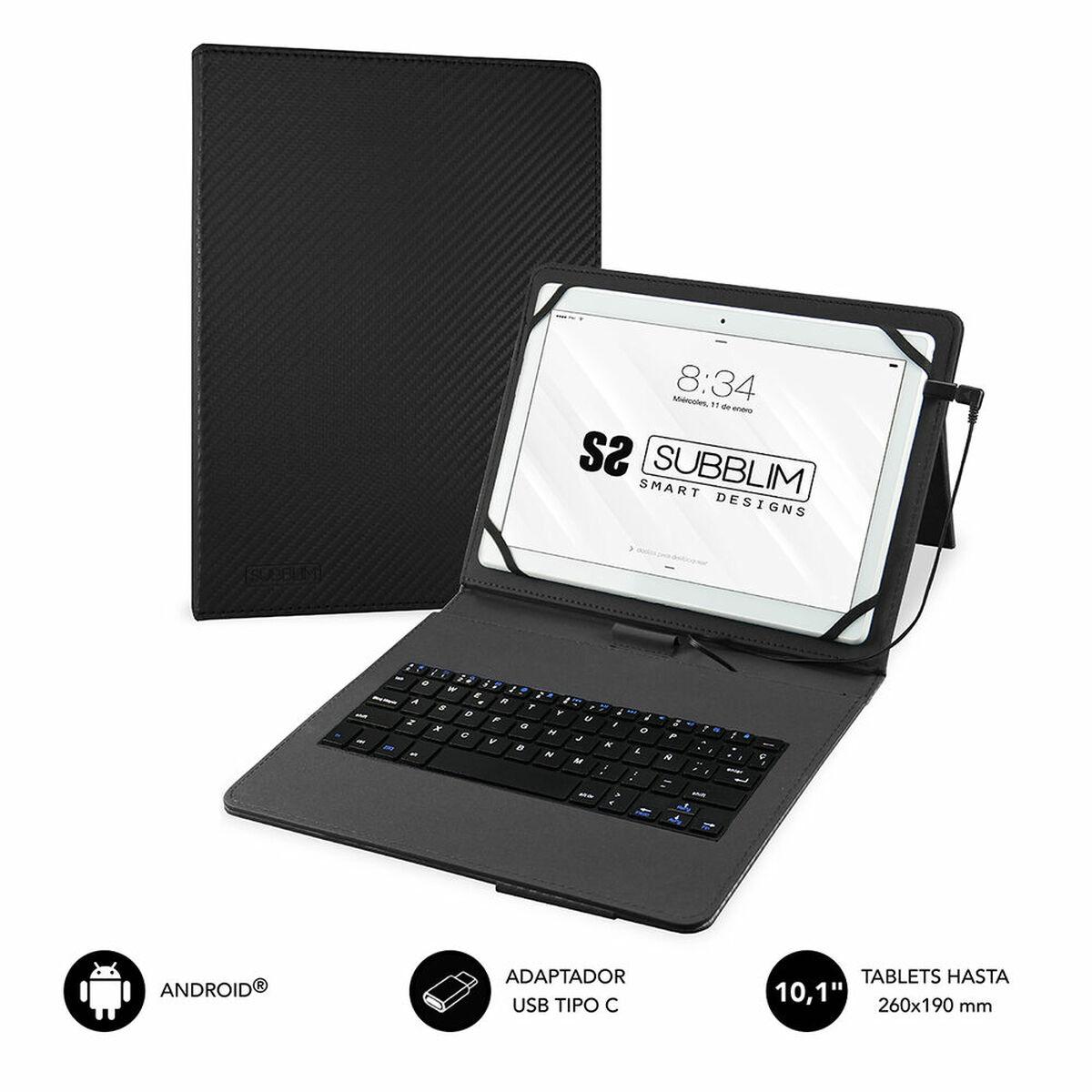 Case Til Tablet Og Tastatur Subblim Sub Kt1 Usb001 Sort Spansk Qwerty