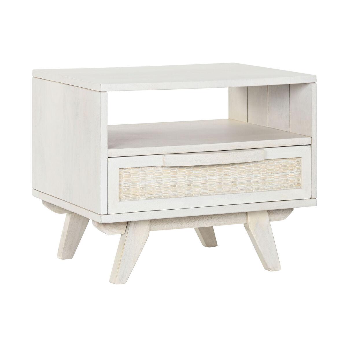 Natbord Home Esprit Hvid Rattan Mangotræ 55 X 35 X 45 Cm