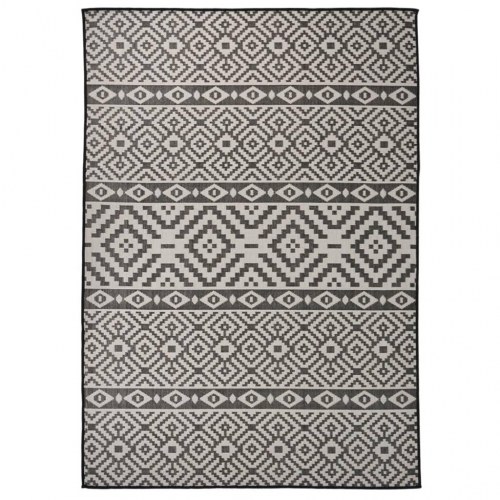 Fladvævet udendørstæppe 140×200 cm - stribet sort