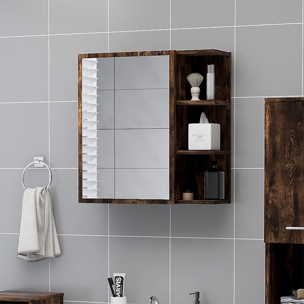 Vægskab med spejl 62,5x20,5x64 cm konstrueret træ røget eg