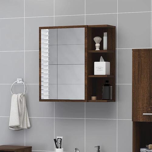 Vægskab med spejl 62,5x20,5x64 cm konstrueret træ brunt eg