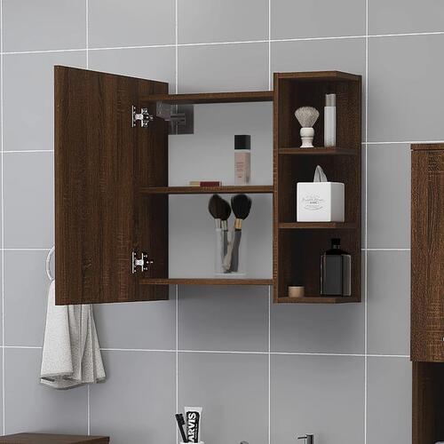 Vægskab med spejl 62,5x20,5x64 cm konstrueret træ brunt eg