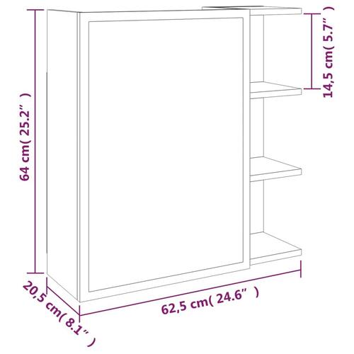 Vægskab med spejl 62,5x20,5x64 cm konstrueret træ brunt eg