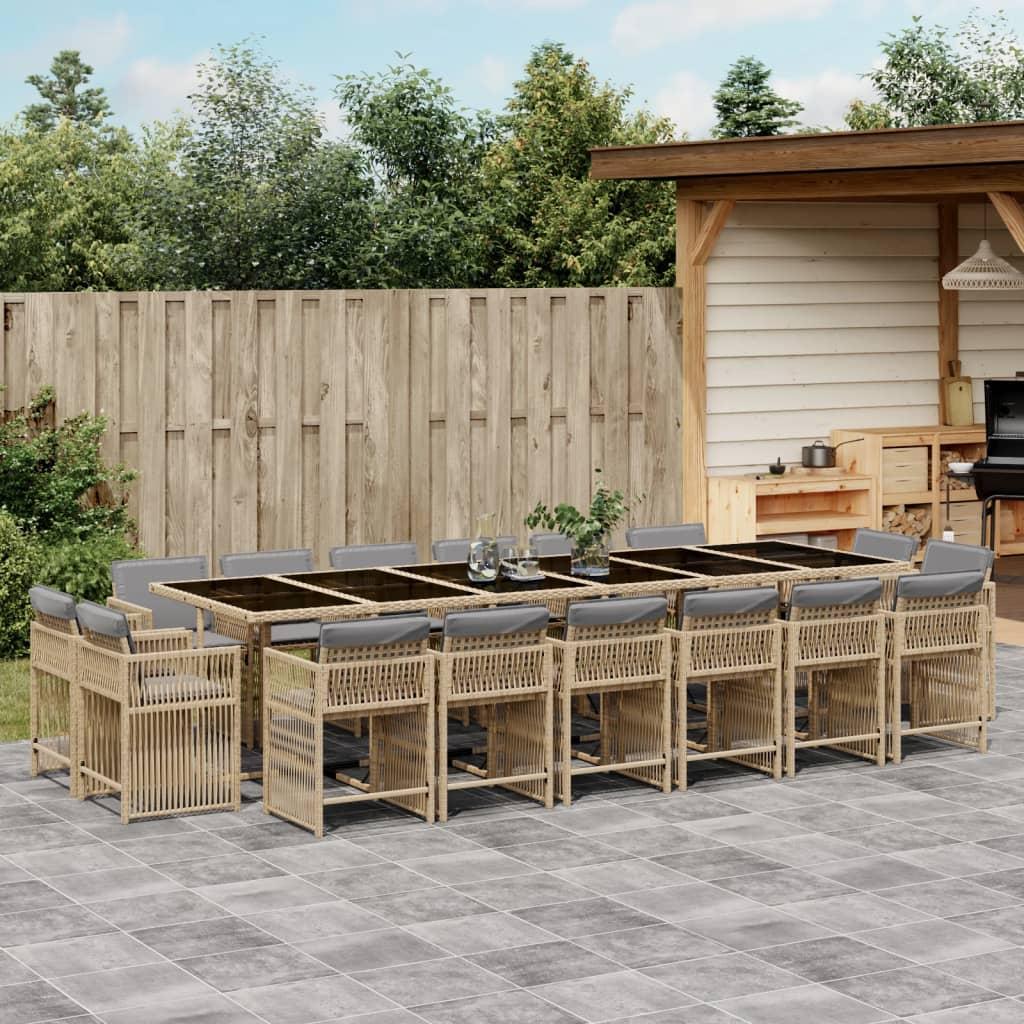 Spisebordssæt til haven 17 dele med hynder polyrattan beige