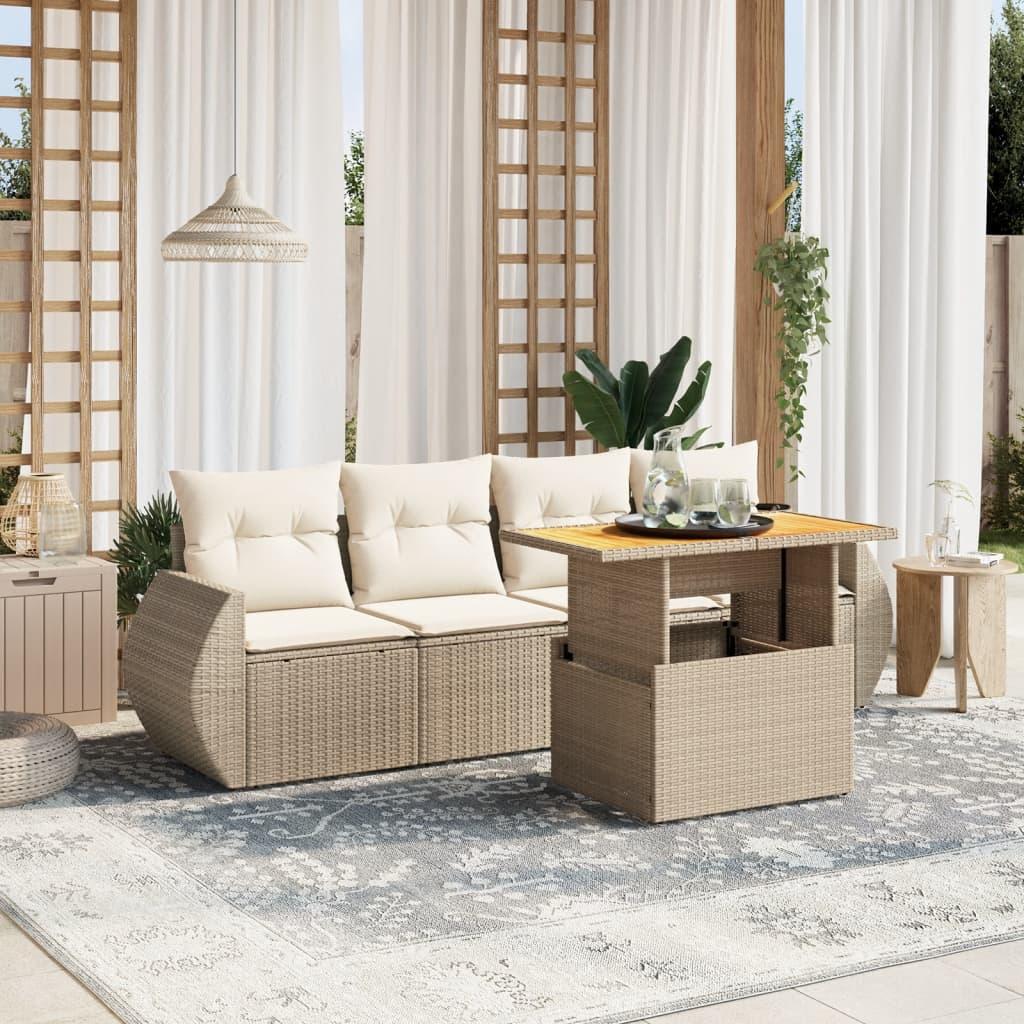 Sofasæt til haven 5 dele med hynder i polyrattan beige
