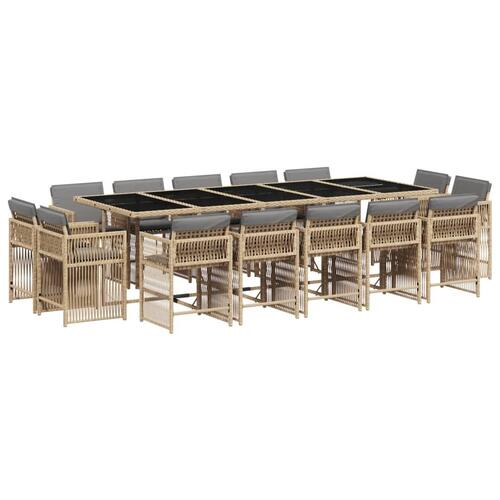 Spisebordssæt til haven 15 dele med hynder polyrattan beige