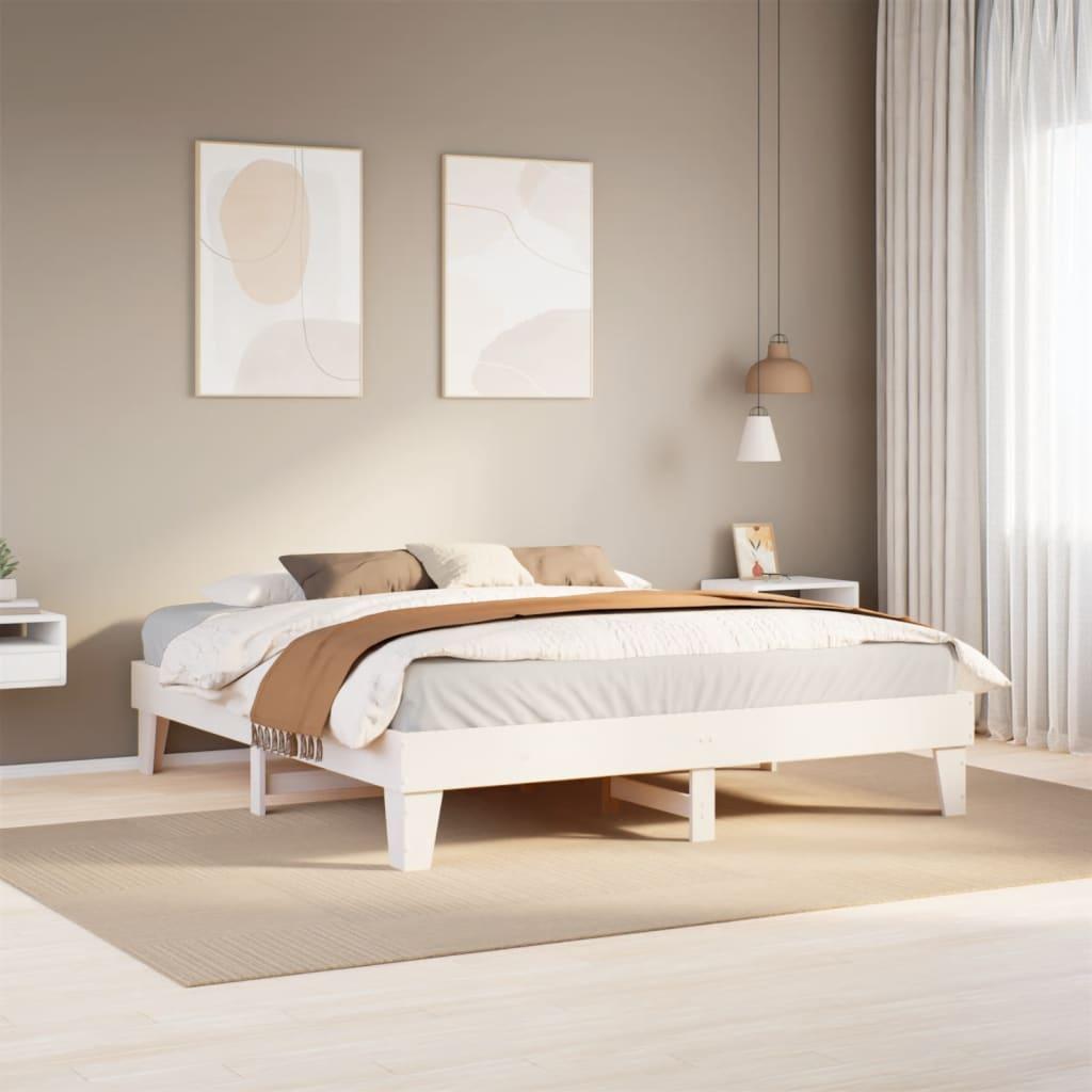 Sengeramme Uden Madras Massivt Fyrretræ - Hvid / 200 x 200 cm