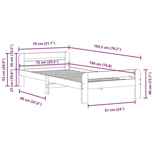 Sengeramme uden madras 75x190 cm massivt fyrretræ