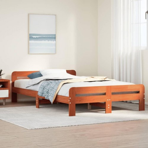 Sengeramme med lamelbund 135 x 190 cm massivt fyrretræ - gyldenbrun