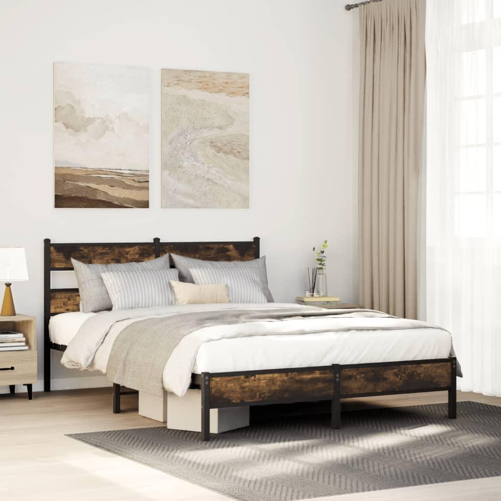 Sengeramme Uden Madras Metal Etræsfarve Røget Eg - med sengegavl og lavt fodgærde / 140 x 190 cm