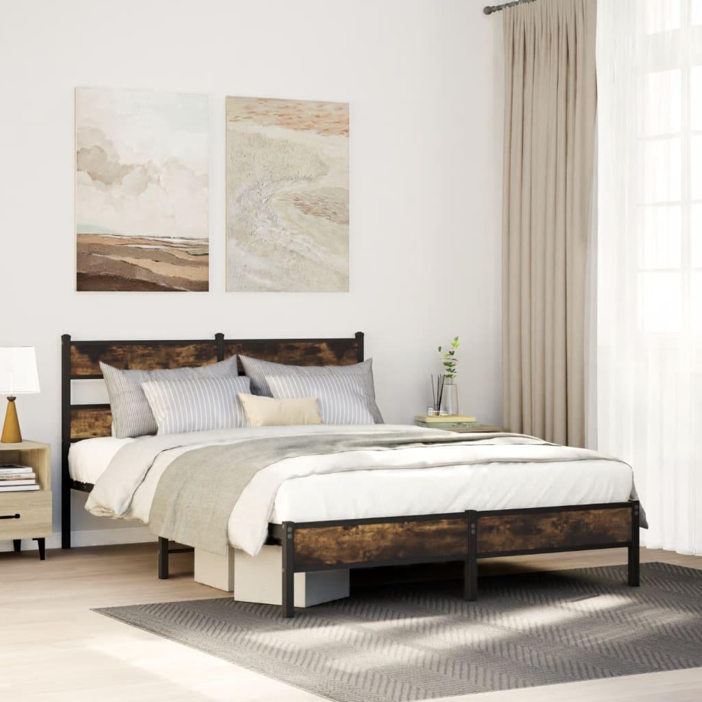 Sengeramme Uden Madras Metal Etræsfarve Røget Eg - med sengegavl og lavt fodgærde / 137 x 190 cm
