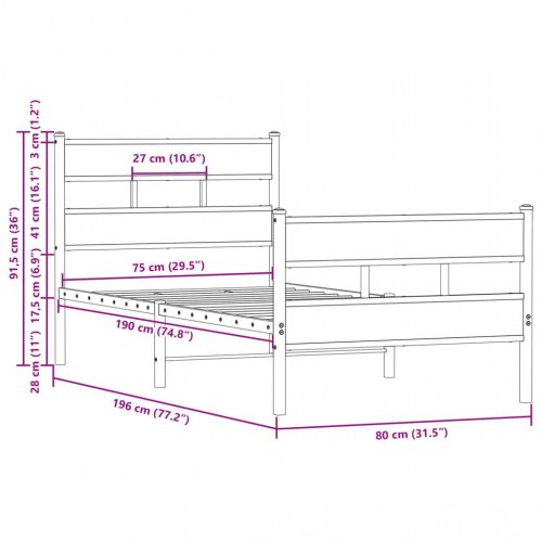 Sengeramme med sengegavl 75 x 190 cm - brunt eg