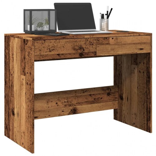 Skrivebord 101×50×76,5 cm i konstrueret træ - antikt trælook, med 2 skuffer