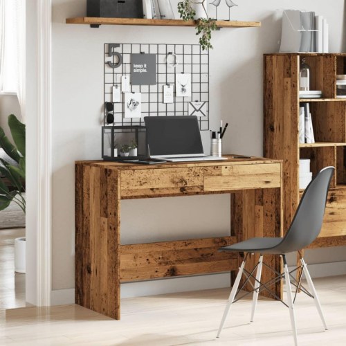 Skrivebord 101×50×76,5 cm i konstrueret træ - antikt trælook, med 2 skuffer