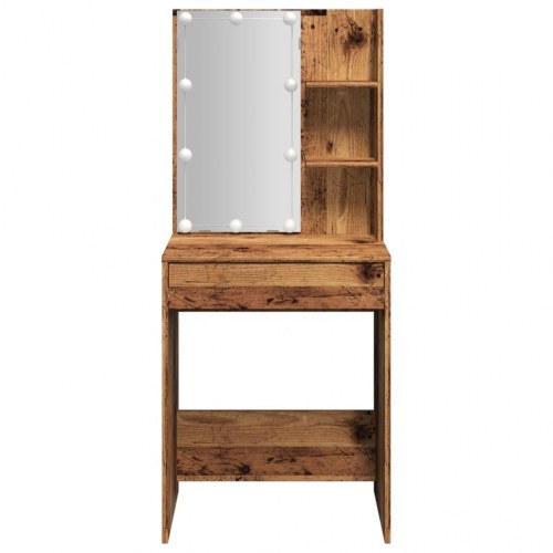 Makeupbord med LED-lys - 60×40×140 cm, antikt trælook