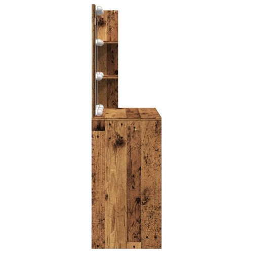 Makeupbord med LED-lys - 60×40×140 cm, antikt trælook