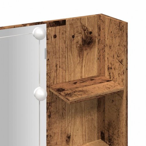 Makeupbord med LED-lys - 60×40×140 cm, antikt trælook