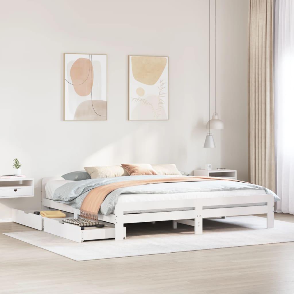 Sengeramme uden madras 200x200 cm massivt fyrretræ hvid