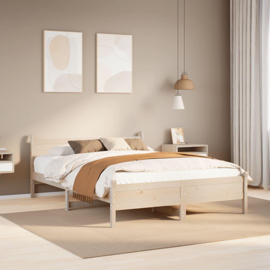 Sengeramme Uden Madras Massivt Fyrretræ - Naturfarvet / 140 x 190 cm