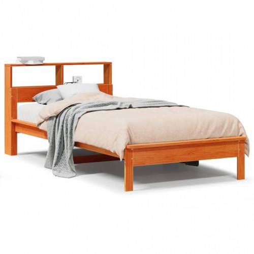 Sengeramme med reol uden madras 100 x 200 cm - gyldenbrun