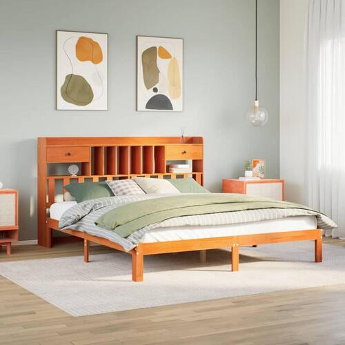 Seng med reol uden madras 180x200cm massivt fyrretræ gyldenbrun