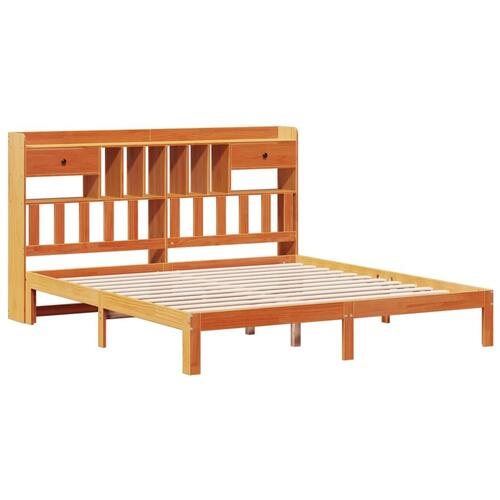 Seng med reol uden madras 180x200cm massivt fyrretræ gyldenbrun