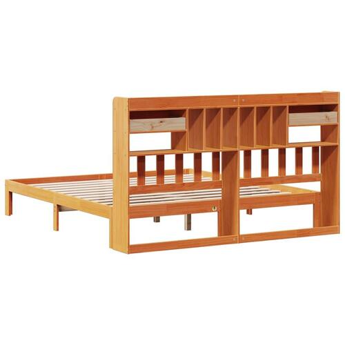 Seng med reol uden madras 180x200cm massivt fyrretræ gyldenbrun