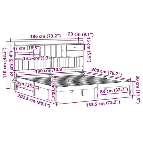 Seng med reol uden madras 180x200cm massivt fyrretræ gyldenbrun